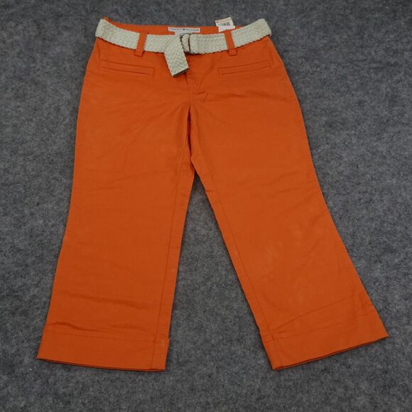 Tommy Hilfiger Pants‎ Womens 2 Belted Cropped Orange Braided O Ring Belt - Picture 1 of 16